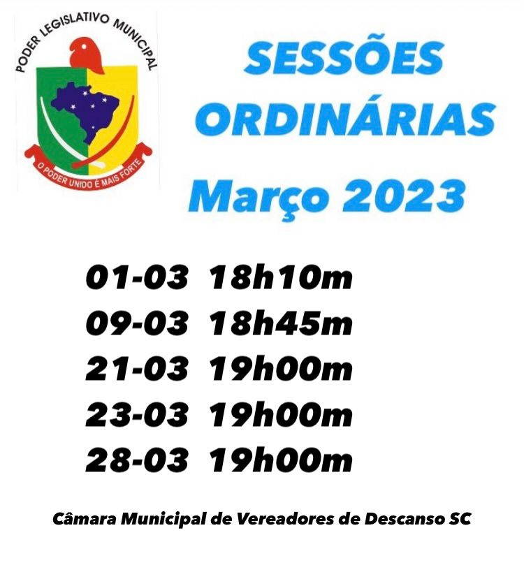 DATAS SESSÕES ORDINÁRIAS MARÇO 2023.