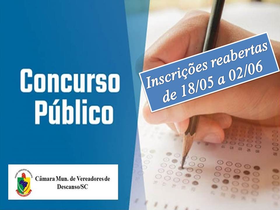 Estão reabertas as inscrições para o Concurso Público 001/2020