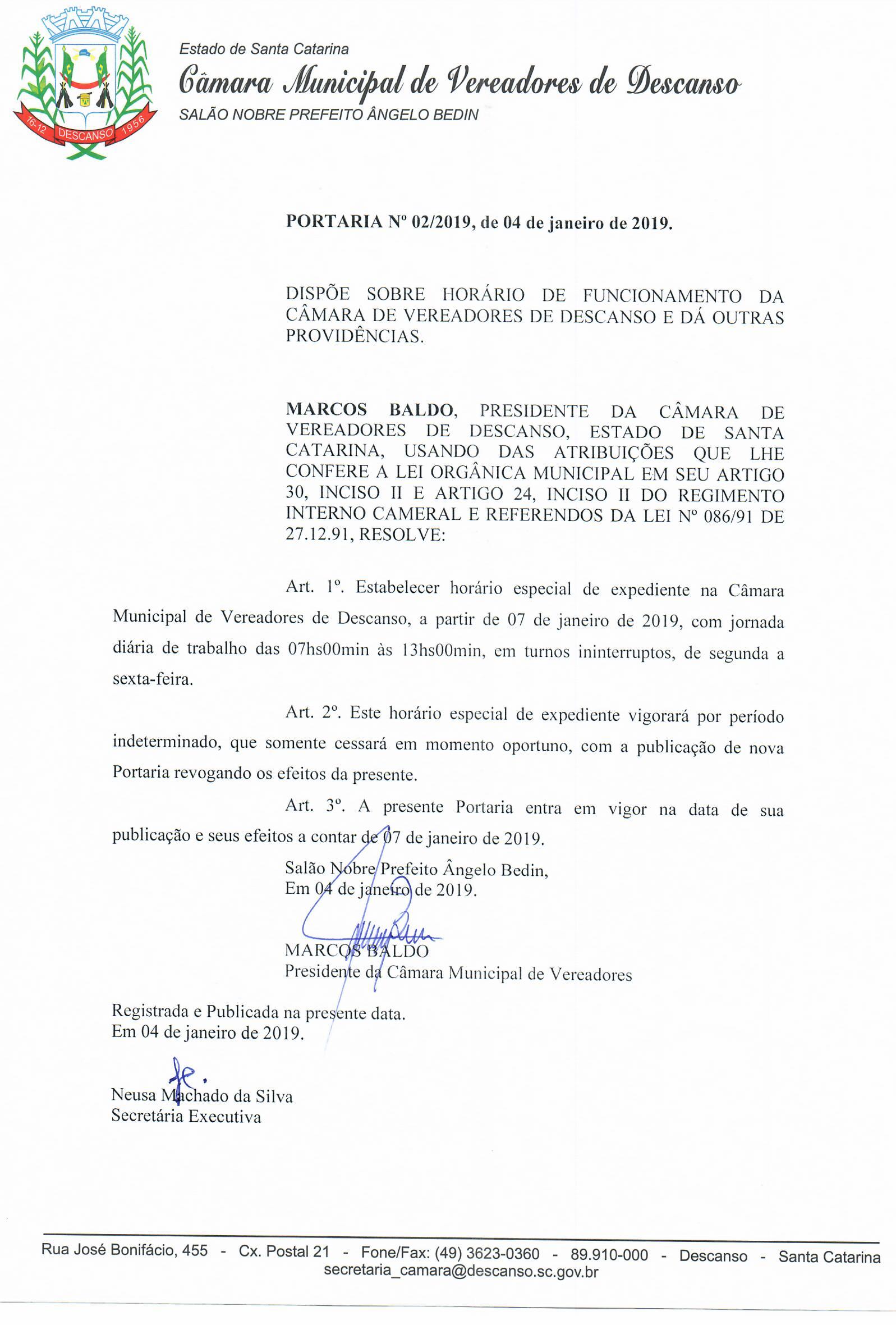 PORTARIA Nº 02/2019