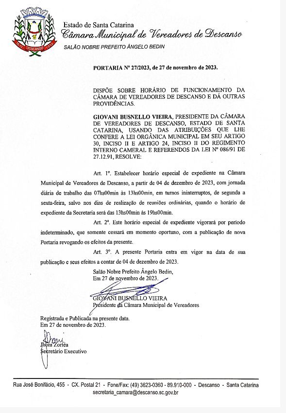 PORTARIA Nº 27/2023 TURNO ÚNICO