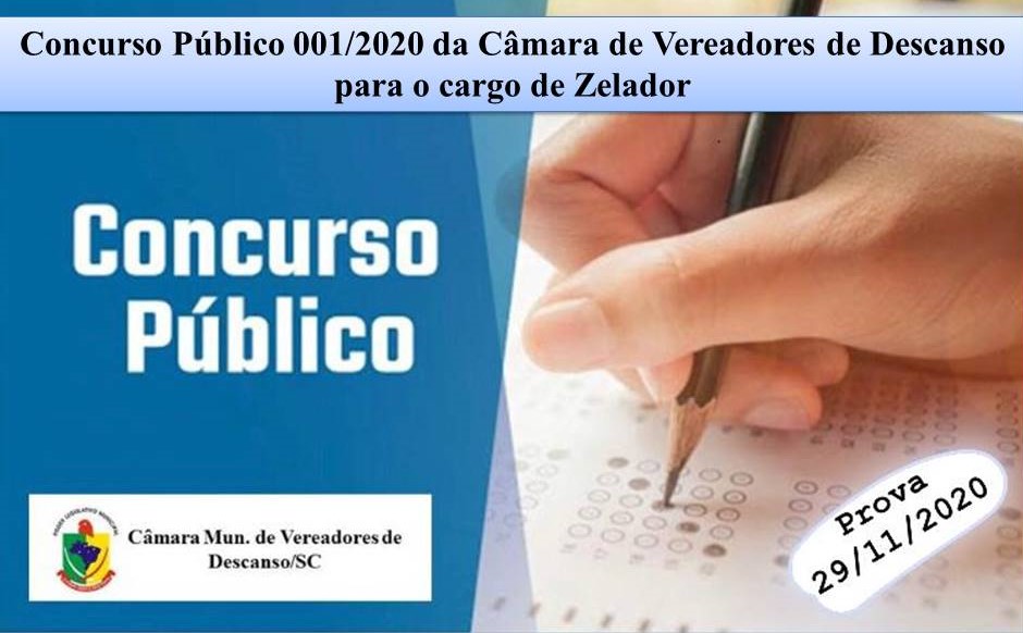 Prova do Concurso Público da Câmara de Vereadores de Descanso para o cargo de zelador será realizada no dia 29 de novembro