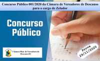 Prova do Concurso Público da Câmara de Vereadores de Descanso para o cargo de zelador será realizada no dia 29 de novembro